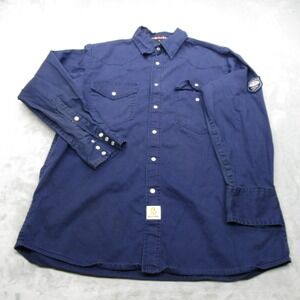 Bocomal FR Flannel Mens Large Blue Pearl Snap Flame Resistant Work Shirt Western